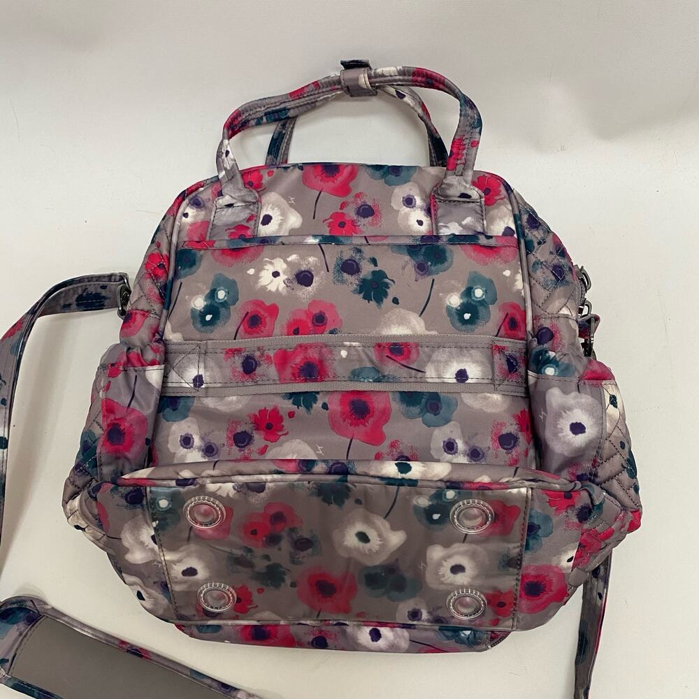 Lug Mini Puddle Jumper Travel Bag Tote Crossbody Gray Floral Pocket Storage - Picture 3 of 12